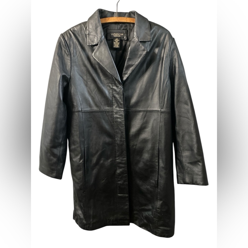 Croft & Barrow Women's Black Lambskin Leather Coat PEACOAT Trench Size Large
